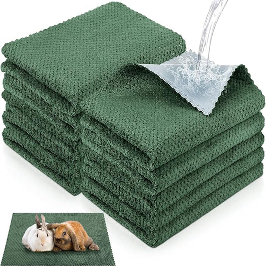 Vitalcozy 10 Pcs Guinea Pig Cage Liners Washable Rat Bedding for Guinea Pigs Controlling Absorbent Waterproof Pee Pads Blanket for Rabbits Hamster Small Animals Chinchilla(18 x 24 Inch,Dark Green)