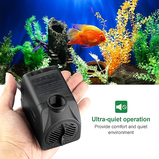 WYWP 400GPH 25W Submersible Pump 1500L/H Ultra Quiet Water Pump with 6.6ft. High Lift, Fountain Pump with 3 Nozzles for Aquarium, Pond, Fish Tank, Hydroponics