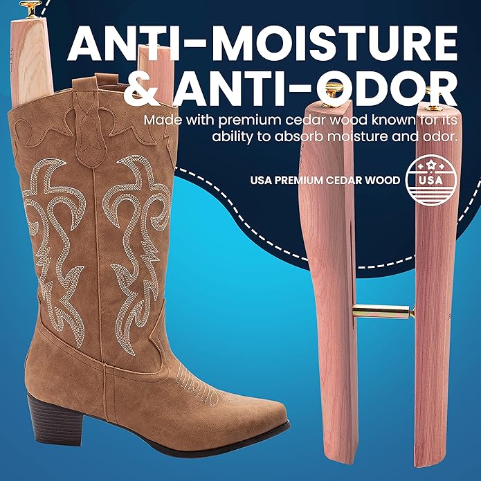 HOUNDSBAY Cedar Boot Tree Shaft Shaper, Tall Boot Inserts Shape Holders - Boot Trees, Stand for Men & Women