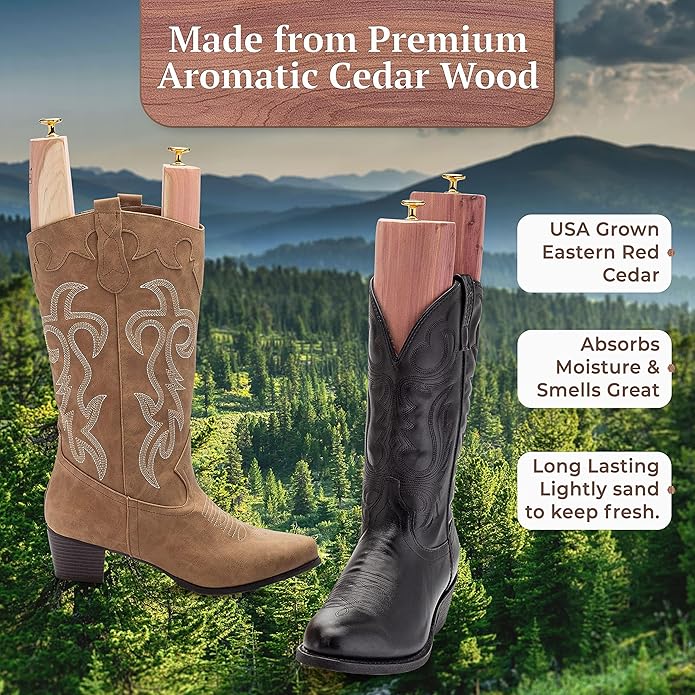 HOUNDSBAY Cedar Boot Tree Shaft Shaper, Tall Boot Inserts Shape Holders - Boot Trees, Stand for Men & Women