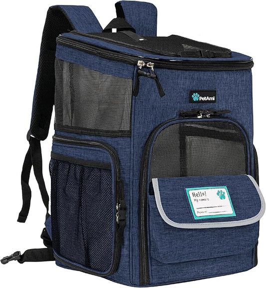 PetAmi Dog Backpack Carrier, Airline Approved Cat Backpacks for Carrying Small Large Cats, Pet Carrier Back Pack, Ventilated Soft Sided for Travel, Hiking, Camping, Max 18 lbs, Navy