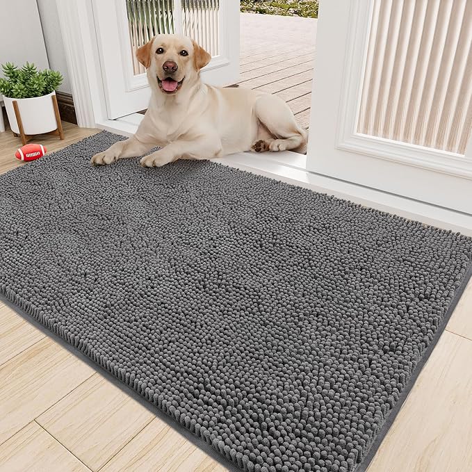 Amyracel Absorbent Dog Door Mat for Muddy Paws, 72" x 36" Non Slip Washable Door Mat Indoor Entrance, Quick Dry Chenille Pet Entry Rugs for Entryway Indoor, Grey