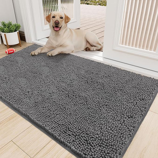 Amyracel Absorbent Dog Door Mat for Muddy Paws, 72" x 36" Non Slip Washable Door Mat Indoor Entrance, Quick Dry Chenille Pet Entry Rugs for Entryway Indoor, Grey
