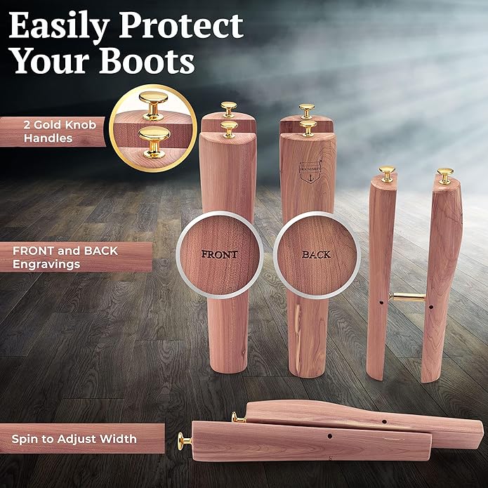 HOUNDSBAY Cedar Boot Tree Shaft Shaper, Tall Boot Inserts Shape Holders - Boot Trees, Stand for Men & Women