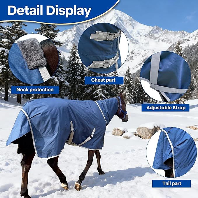 Winter 1200D Premium Turnout Horse Blanket,Medium Weight Waterproof Blanket (Back Length 72 inches (135cm) with Cover)