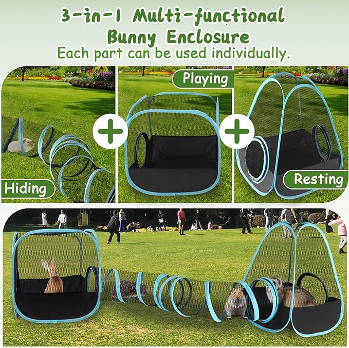 YUEPET Outdoor Visual Rabbit Tunnel Toys Pop up Bunny Enclosure Hideout Portable Cube Tent Collapsible Small Animal Playpen for Indoor Rabbit Guinea Pig Ferret Hamster Kitten Exercising Hiding Playing