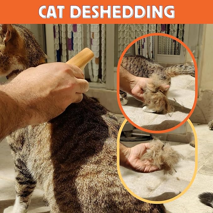 JoPets - Professional Wood Deshedding & Undercoat shedding brush for Dogs, Cats, Horses - Ergonomic Grooming Tool for short & long haired pets - Gentle wooden comb for shedding control - Pet Fur Care