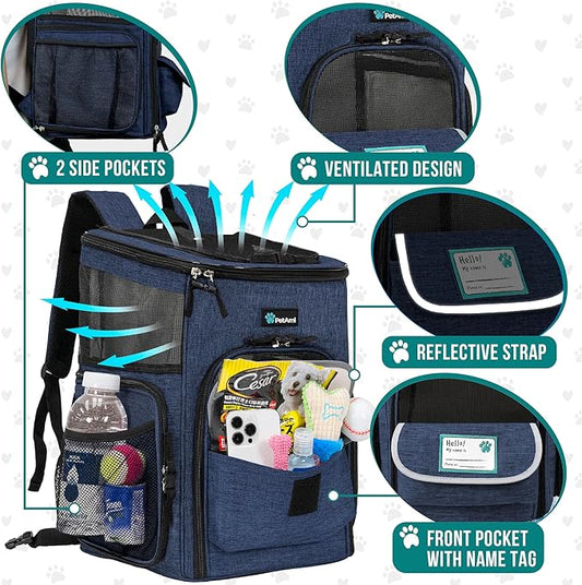 PetAmi Dog Backpack Carrier, Airline Approved Cat Backpacks for Carrying Small Large Cats, Pet Carrier Back Pack, Ventilated Soft Sided for Travel, Hiking, Camping, Max 18 lbs, Navy